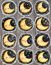 Sleepy Moon and Stars Die Cut Vinyl Stickers Set Scrapbooking Laptop Waterbottle