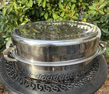 MCM FLINT WARE by EKCO Stainless Steel Turkey Roasting Pan 16”x11” Deco Handles