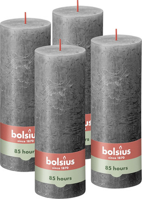 Bolsius Rustik Stumpenkerzen - Anthrazit - Set 4 Stück - Länge Brenndauer 85 Stu
