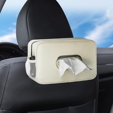 Multi-Functional Car Tissue Holder with 2 Storage Nets, Upgraded PU Leather ...