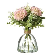 Artificial Pink Floral Arrangement in Glass Vase with Jute Bow New Home Gift
