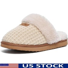 Cozy Women's Knit Slippers W/ Memory Foam Comfort Soft Faux Leather Sole New