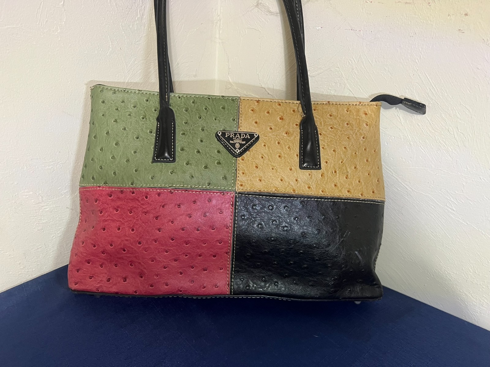 Faux Leather Patchwork Multicolored Zippered Hand… - image 4