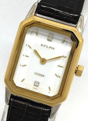 Citizen SYLPH Square Watch White Ivory Dial Quartz Stainless Steel Used