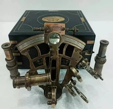 J.SCOTT Antique Sextant Nautical Brass Astrolabe Working Marine Vintage Box