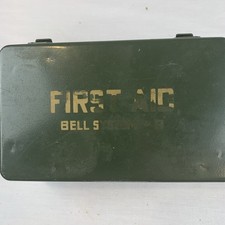 Vtg 60’ Bell System First Aid Kit Industrial Decor Olive Green Metal Box