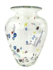 Murano Style Art Glass  Vase Hand Blown Colorful Millefiori. Signed. 8”