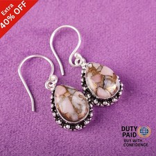 Pear Pink Opal Turquoise Gemstone Dangling Daughter Birthday Earrings 925 Silver