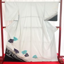 Japanese Kimono 'HOMONGI' Polyester/Light blue/Traditional/Length:160cm N0373