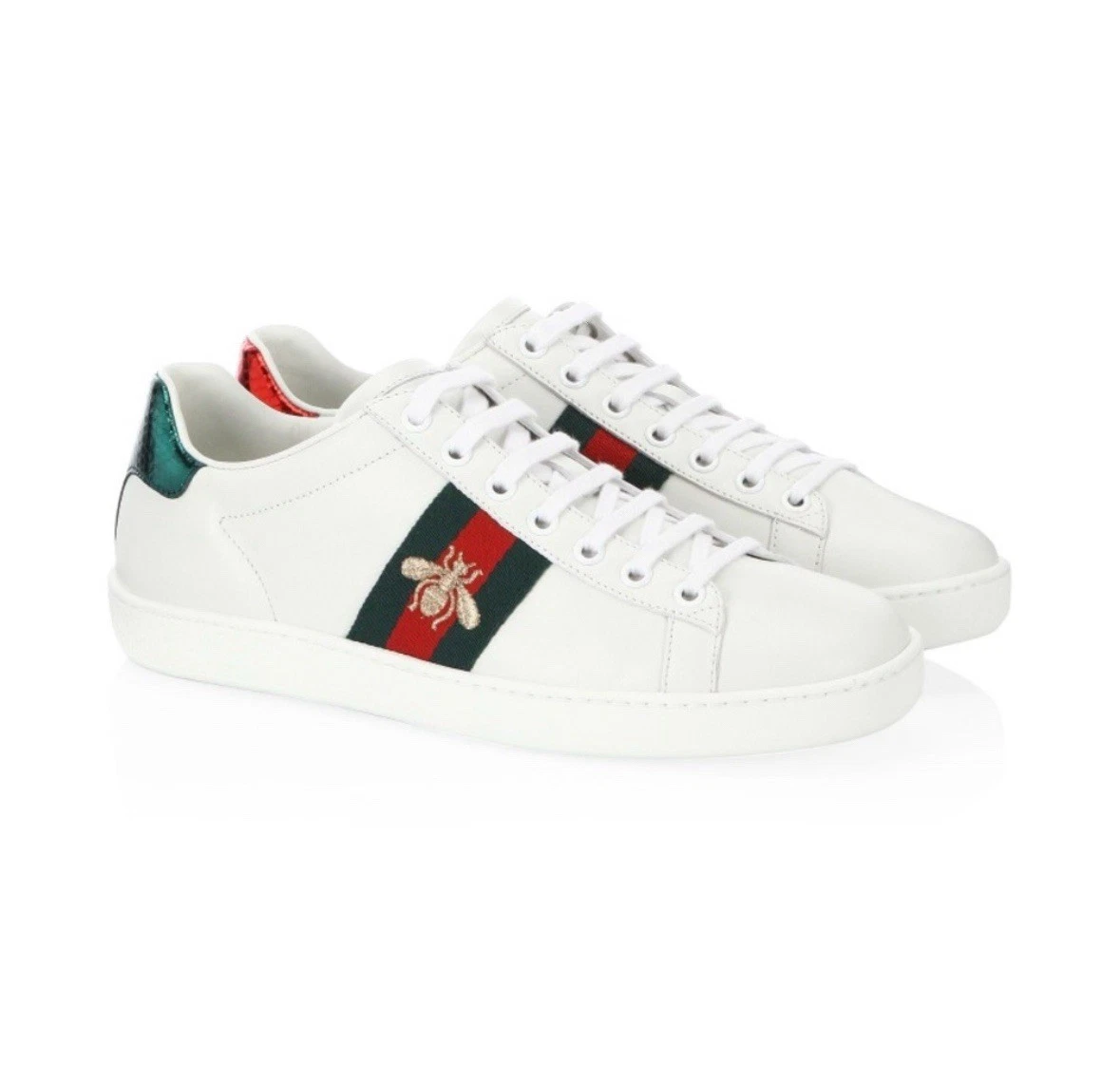 Baskets Gucci Ace brodées cuir blanc rayures toile vert abeille rouge taille 5,5