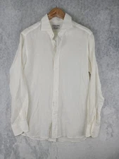 Drake's London Shirt Mens 16.5 42 Linen Long Sleeve Button Up Cleeve England