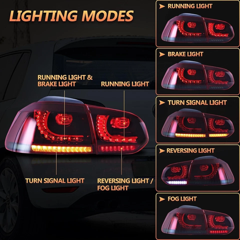 Par de luces traseras LED rojas ahumadas L+R para Volkswagen Golf MK6 2010-2014 Foto 2 de 4