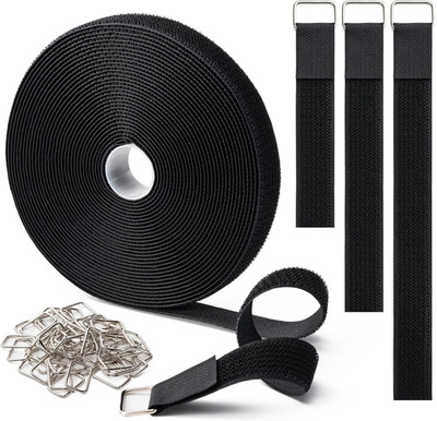 1'' X16Ft Hook and Loop Straps with 25 Metal Buckles, Adjustable Fastening Cable