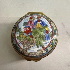 Halcyon Days Christmas Tree 2006 Enamel Trinket Box Family Picking A Tree