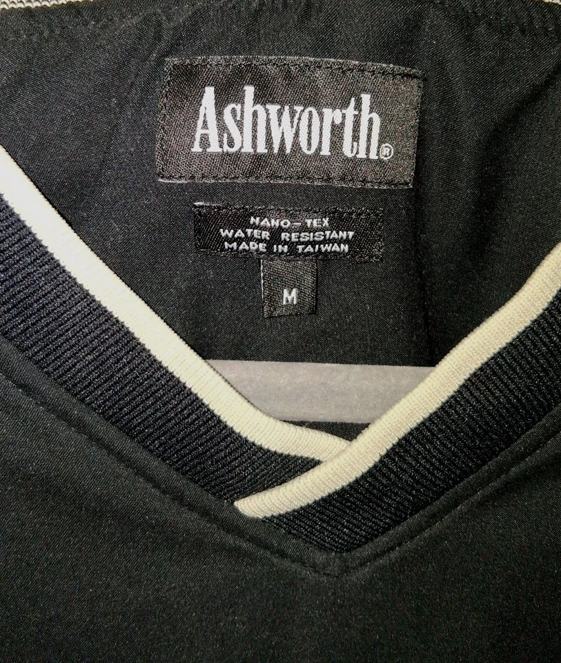 Pullover Ashworth Para Hombre Mediano Forrado Negro Resistente al Agua Hombre O War Course Logo Foto 4 de 4