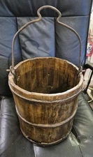 Antique European Wooden and Wrought Iron Vintage Bucket