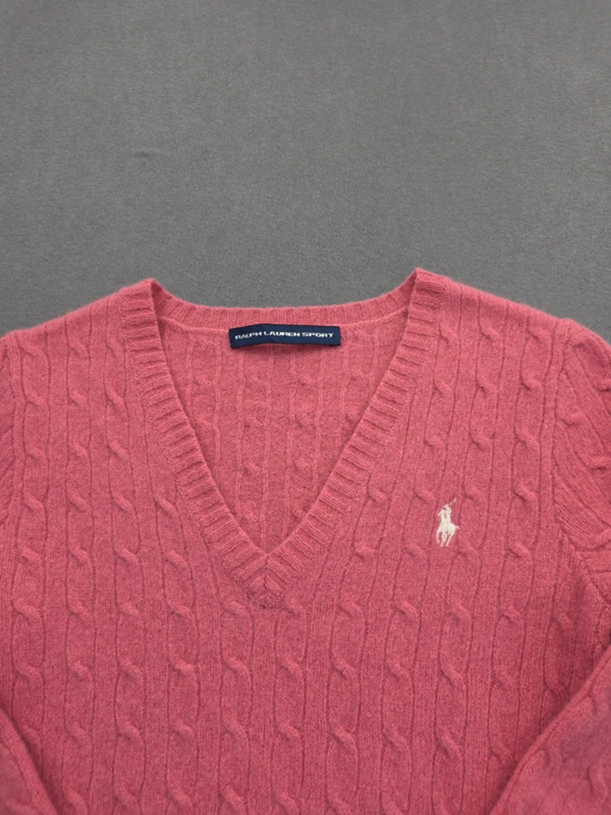 Women’s Pink Ralph Lauren V Neck Lambswool Cable Knit Jumper Size XS image 3