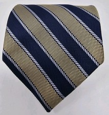 Bruno Piattelli Mens Tie Hand Made 100 Silk Tie Repp Striped Blue Gold Grey