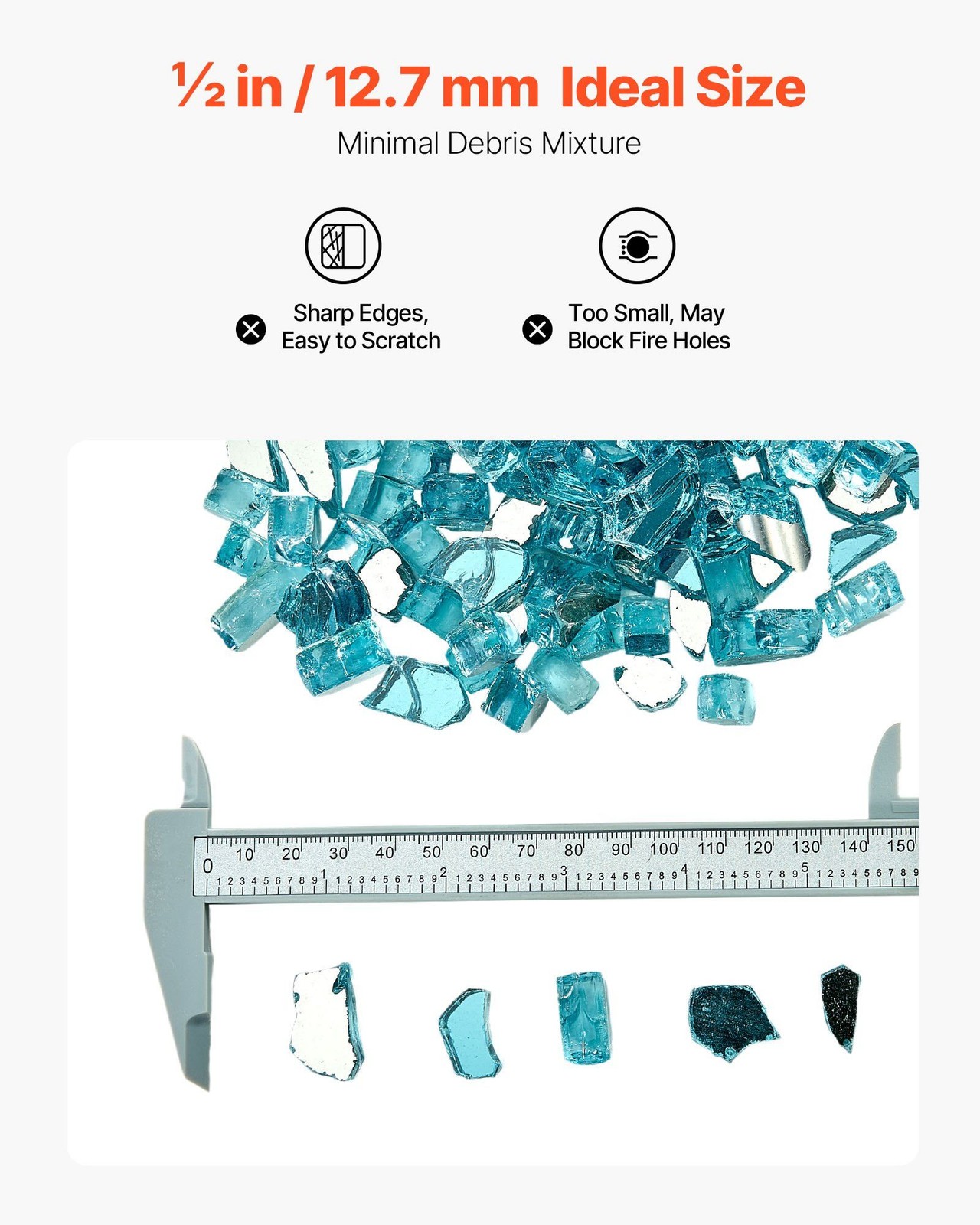 10lb 1/2-Inch Aqua Blue Fire Glass Rocks for Fireplace or Fire Pit Table