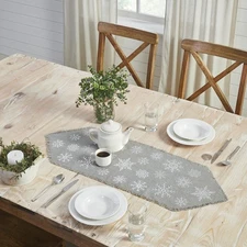Yuletide Burlap Dove Grey Snowflake Runner 12x36 VHC Brands