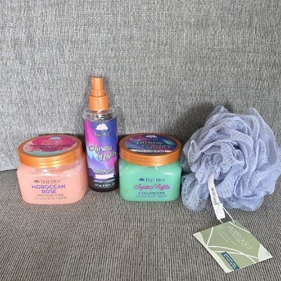 Tree Hut Moroccan Rose and Aurora Nights Bath Set, All New, 4 Items.