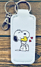 Lip Balm Holder Keychain White Dog Snoopy Woodstock Hugging Love Hearts RTS