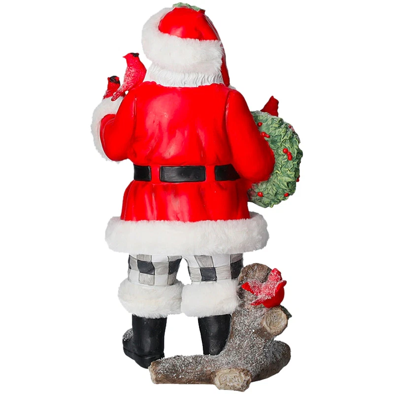 Babbo Natale con Uccellini Rossi Statuina Decorativa Resina Natale H 40 cm, fotografia 3 di 9