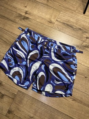 TOM FORD Men's Swim Trunks Shorts Size 52 XL Blue Swirl Pattern Side Adjusters