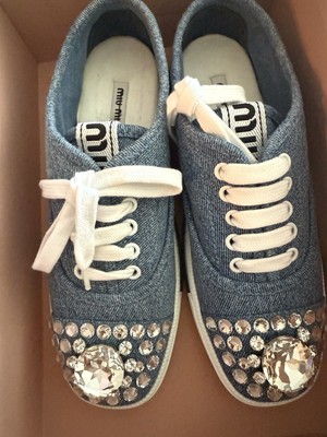 Miumiu Denim Jeweled Sneakers Lace Up Size 37/7 | eBay