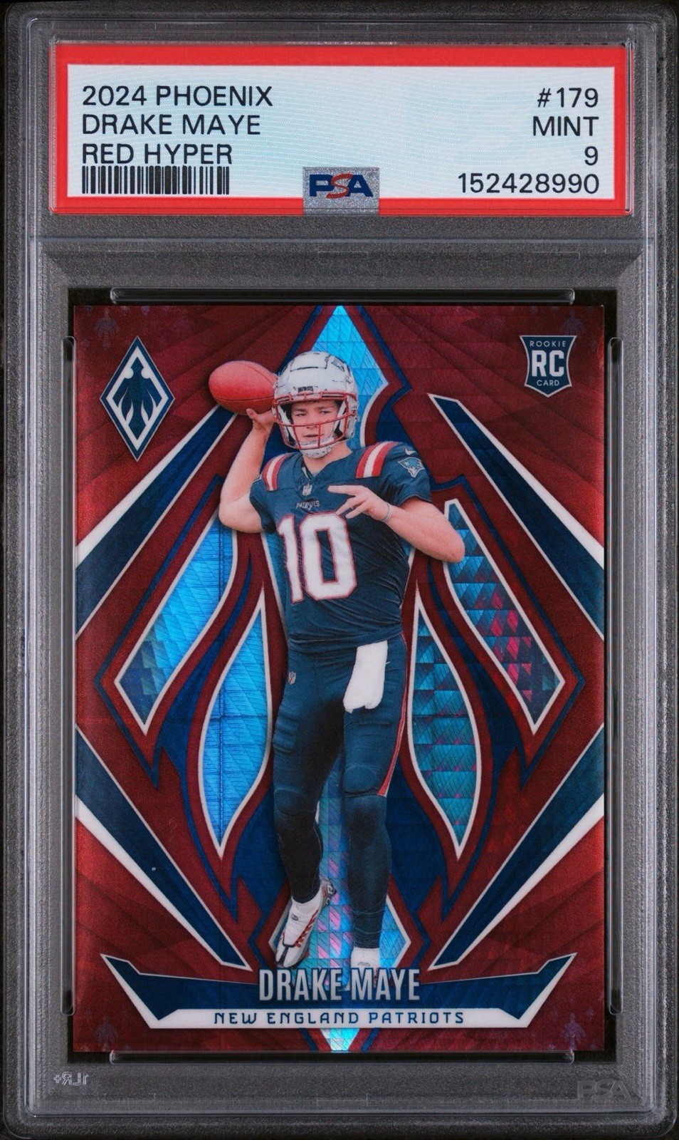 2024 Panini Phoenix Rookie Red Hyper Drake Maye #179 Patriots NFL /140 PSA 9