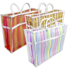 Pack of 3 Large Size Gusseted Mercado Bags - Mexican Tote Market Reusable Gro