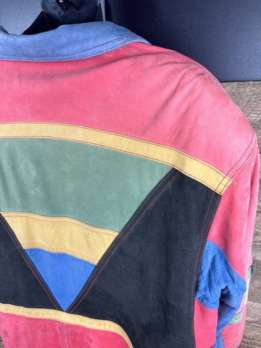 Vintage 80s Multi-Color Patchwork Suede Leather Bomber Jacket Ricardo For Tibor - Picture 15 of 18