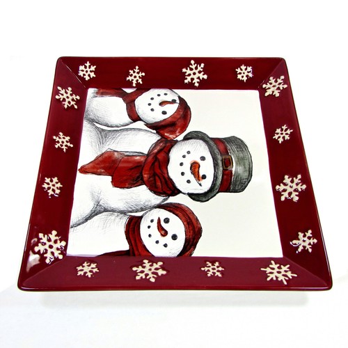 St. Nicholas Square YULETIDE 10.5" Dinner Plate Snowman Embossed Snowflakes Mint - Picture 8 of 12
