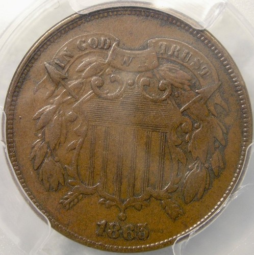 1865/1865 TWO CENT PIECE SCARCE LOW POP RPD FS-1302 RE PUNCHED DATE *PCGS VF 30*
