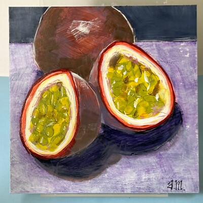 Stillleben impressionistische Passionsfrucht, Original Kunst Ölgemälde Alex McLaren