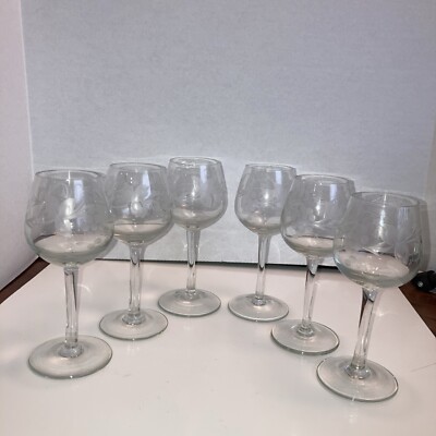 Set of 6 Vintage CRYSTAL STEMWARE Grape and Vine Pattern - unbranded