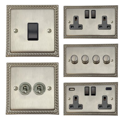 G&H Roped Matt Chrom Satin Nickel MSNB Lichtschalter, Steckdosen USB, Kippschalter