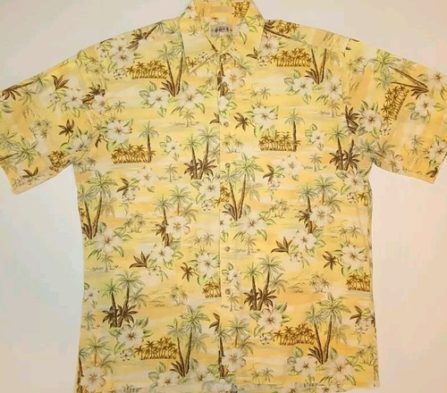 Campia Moda Hawaiian Shirt Mens Large 100% Cotton Palm/Hibiscus Beach Resort - 第 1/8 張圖片