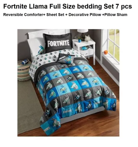 Fortnite Llama  Full Comforter+ Sheet Set + Decorative Pillow +Pillow Sham 7 Pcs