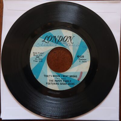 THE POPPY FAMILY FEATURING SUSAN JACKS SHADOWS ON THE WALL/... VINYL 45 VG 29-92