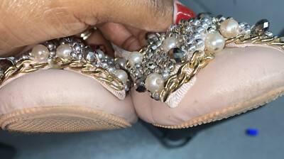 MIU MIU Pink PATENT LEATHER CRYSTAL EMBELLISHED BALLET FLATS SIZE