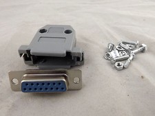 D-Sub DB15 15 Pin 2 Rows Female Jack Connector Gray Plastic Hood Cover Backshell