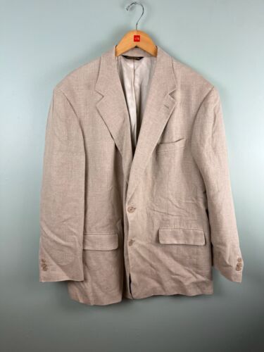 Vintage Brooks Brothers Sport Coat Mens Sz 46R Tan Linen Suit Blazer USA Union