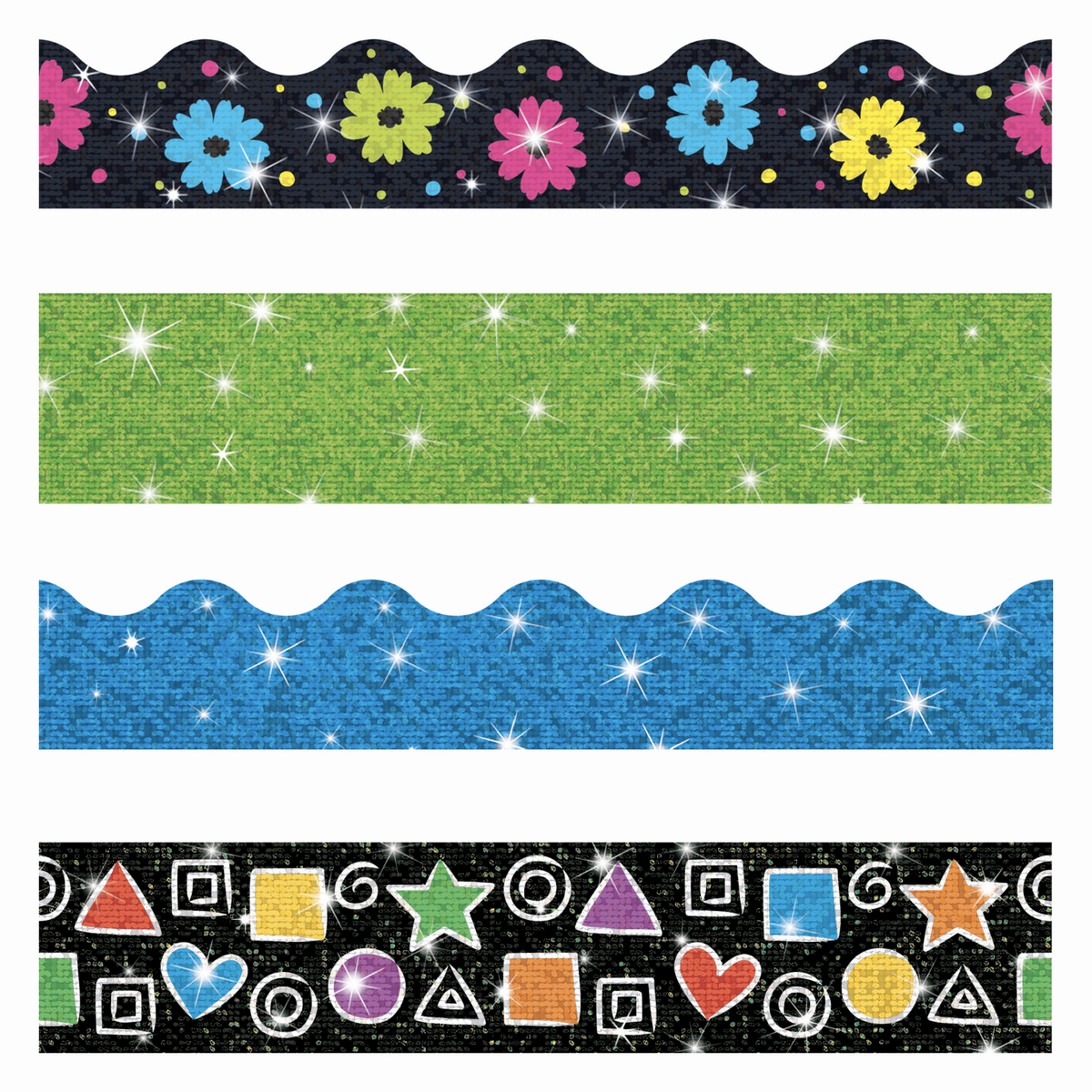 Boho Flower Bulletin Board Borders - 6 Retro Floral Trims, 196.8 Ft Total, For Classroom, Office, Party Decor