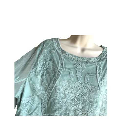 NWT Entro Women's Blue Green Embroidery Lace Boho Sleeve Dress Size L - Picture 6 of 12