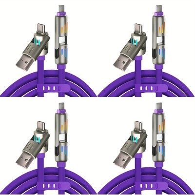4-in-1 Charging Cable w/USB-A C L Ports for Multi Device 6.6FT 4Pack Purple