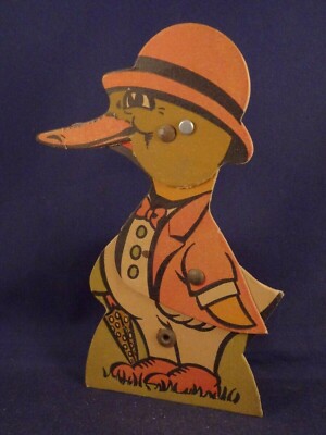 Jouet Mécanique Ancien Canard Push-up - Carton Vintage 1920