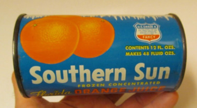 Southern Sun Orange Juice early 1960s 12 oz. can, H. P. Hood & Sons, Dunedin Fla