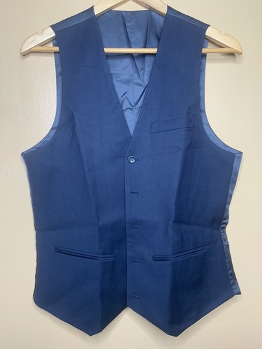 Boy's Size Small Vest Waistcoat V Neck Button up Blue Fitted Formal
