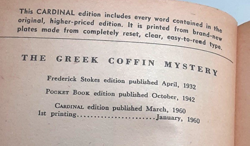 The greek Coffin Mystery Ellery Queen 1960 paperback Pulp cover art bb - Picture 9 of 10